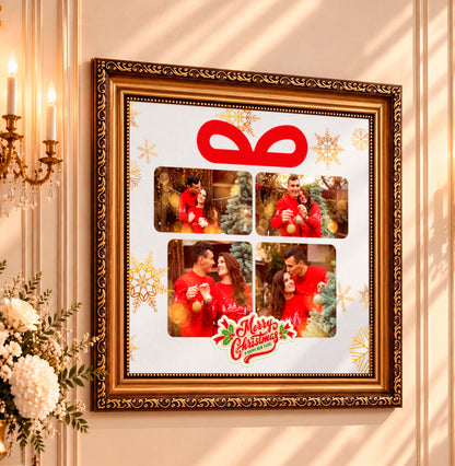 Fotocollage auf Leinwand Rote Schleife und Schneeflocken — Geschenk für Ehefrau