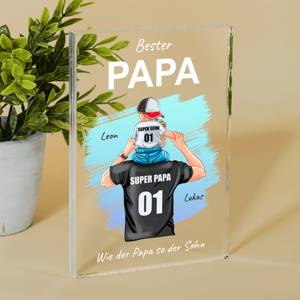 Wie der Vater so der Sohn - Druck auf Glas, personalisiertes Geschenk für Papa - Adamell.de