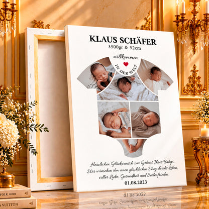 Fotocollage auf Leinwand Willkommen in der Welt — Geschenk zur Geburt