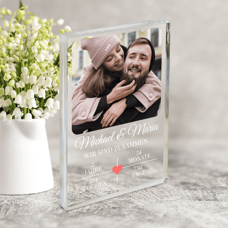 Wir sind zusammen - Druck auf Glas, personalisiertes Geschenk für Paar - Adamell.de