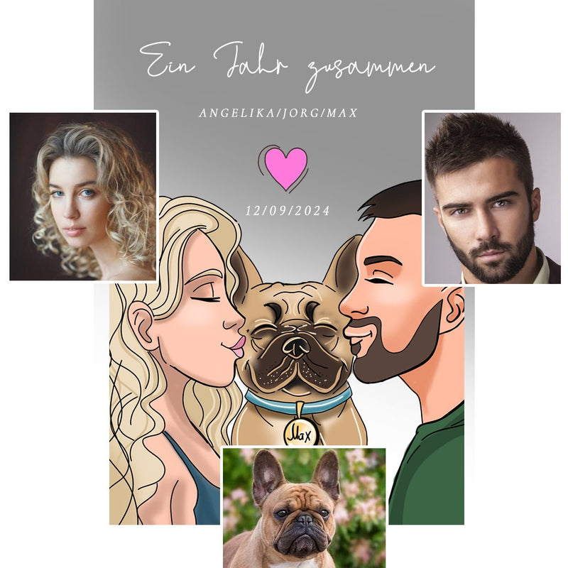 Wir sind zusammen Illustration - Druck auf Glas, personalisiertes Geschenk für Paar - Adamell.de