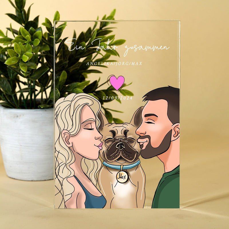 Wir sind zusammen Illustration - Druck auf Glas, personalisiertes Geschenk für Paar - Adamell.de