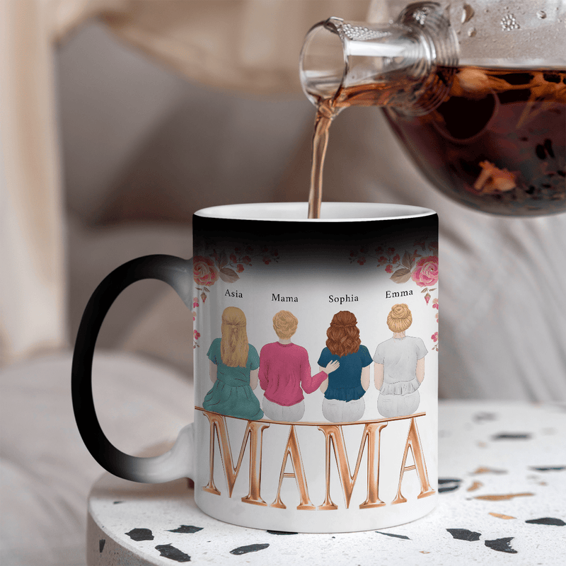 Wir vier zusammen - 1x Bedruckte Zaubertasse, personalisiertes Geschenk für Mama - Adamell.de