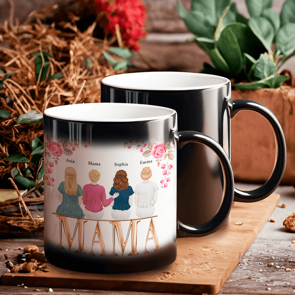 Wir vier zusammen - 1x Bedruckte Zaubertasse, personalisiertes Geschenk für Mama - Adamell.de