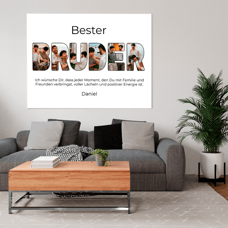 Wort BRUDER Collage - Druck auf Leinwand, personalisiertes Geschenk für Bruder - Adamell.de