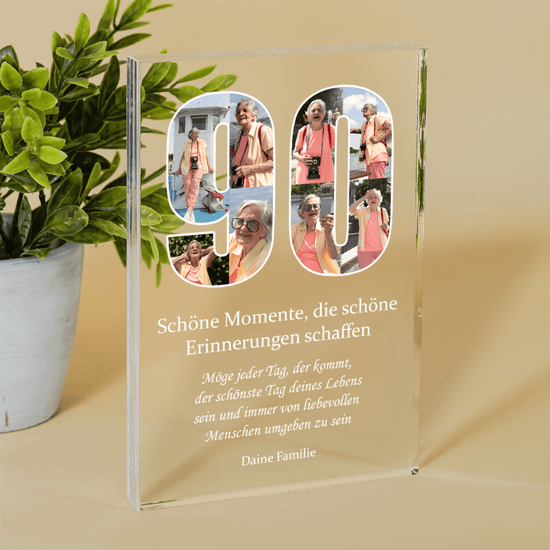 Wünsche für 90 Jahre - Druck auf Glas, personalisiertes Geschenk für Oma - Adamell.de