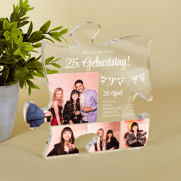 Wünsche zum 25. Geburtstag + Datum - Druck auf Glas - das Puzzle, personalisiertes Geschenk zum Geburtstag - Adamell.de