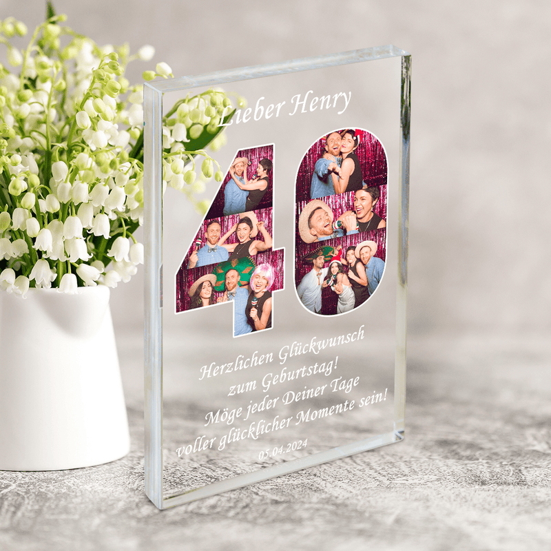 Wünsche zum 40 Geburtstag - Druck auf Glas, personalisiertes Geschenk zum 40. Geburtstag - Adamell.de