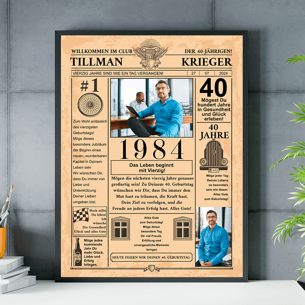 Zeitungsseite - Poster, personalisiertes Geschenk zum Geburtstag - Adamell.de