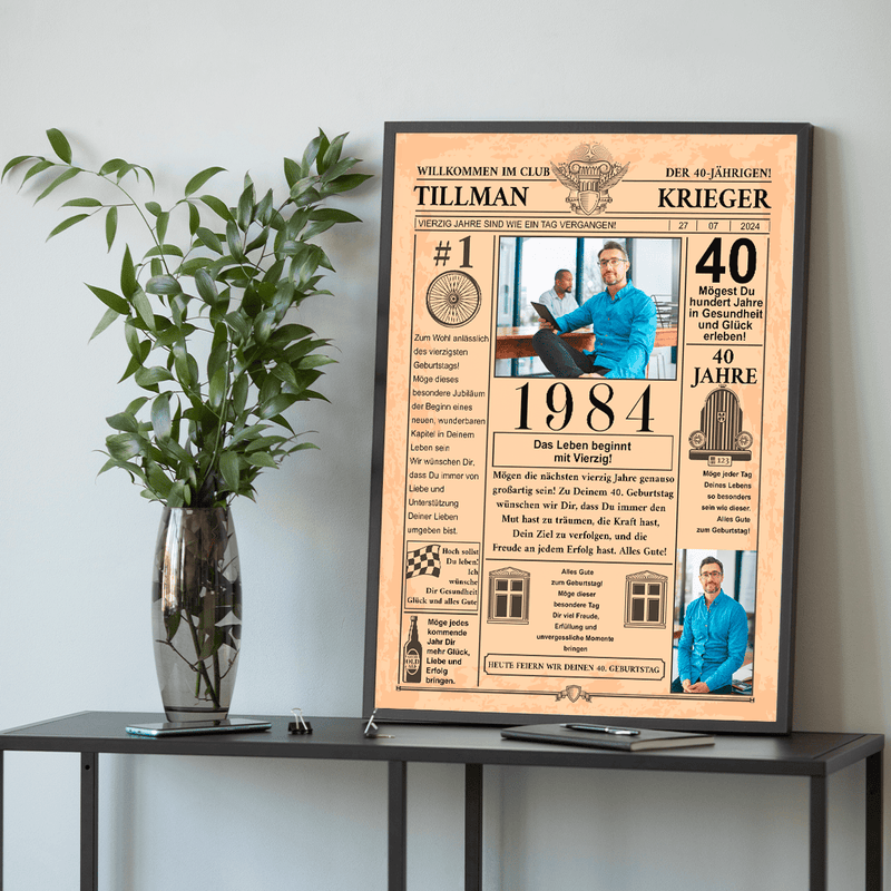 Zeitungsseite - Poster, personalisiertes Geschenk zum Geburtstag - Adamell.de