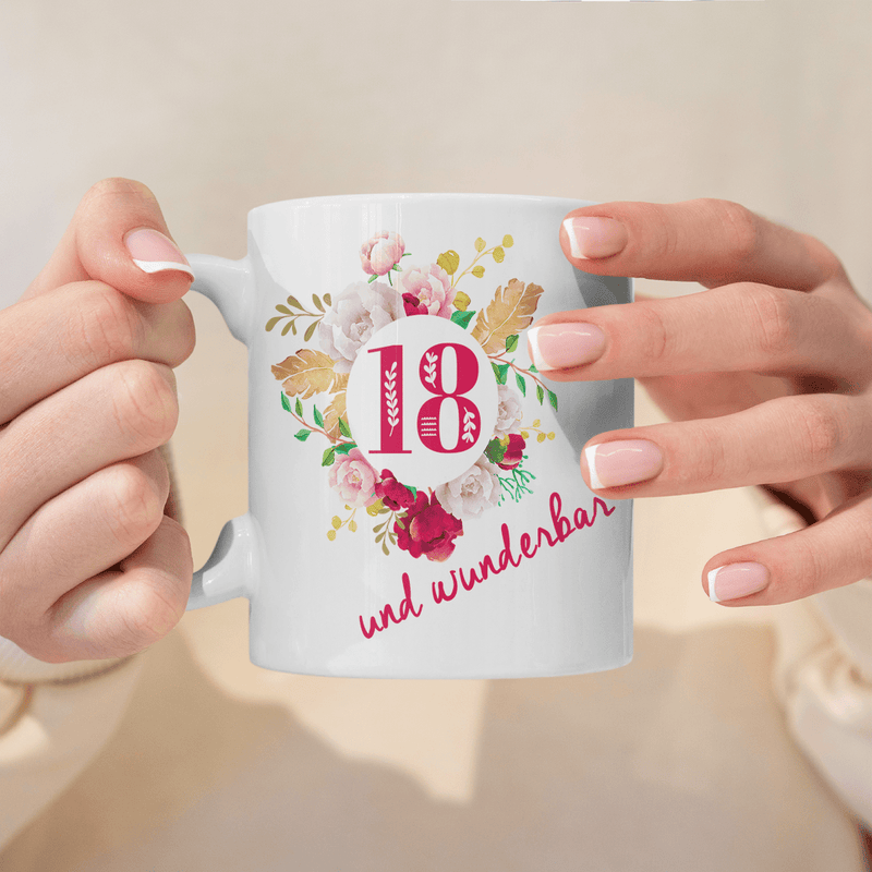 Zum 18. Geburtstag - 1x bedruckte Tasse, personalisiertes Geschenk für Frau - Adamell.de