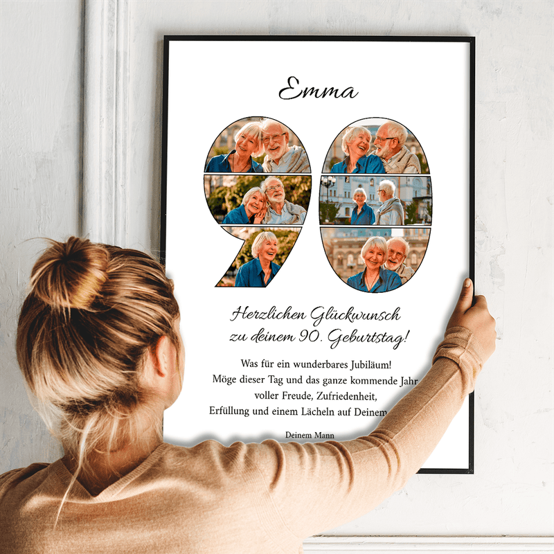 Zum 90. Geburtstag - Poster, personalisiertes Geschenk für Frau - Adamell.de