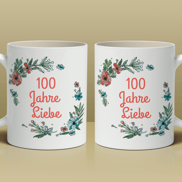 100 Jahre Liebe - 1x bedruckte Tasse, personalisiertes Geschenk für Paar - Adamell.de