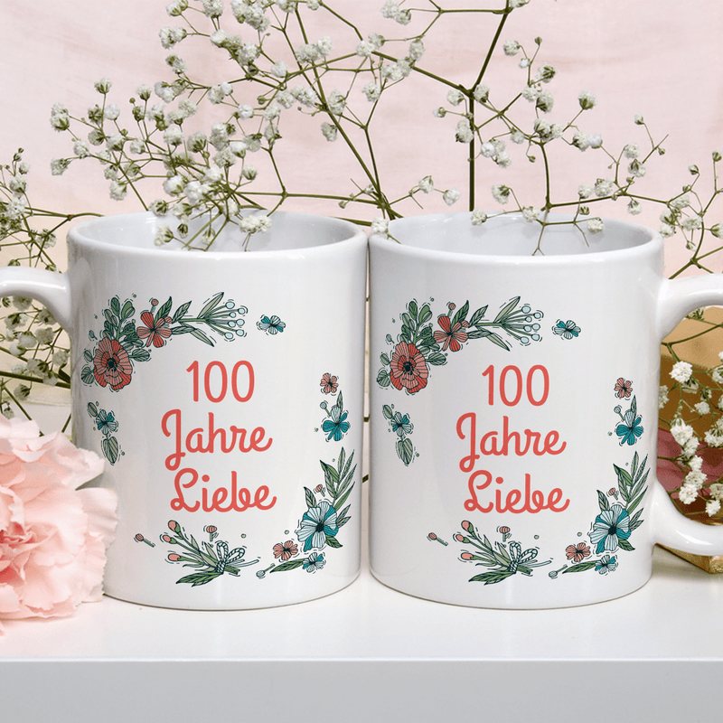 100 Jahre Liebe - 1x bedruckte Tasse, personalisiertes Geschenk für Paar - Adamell.de