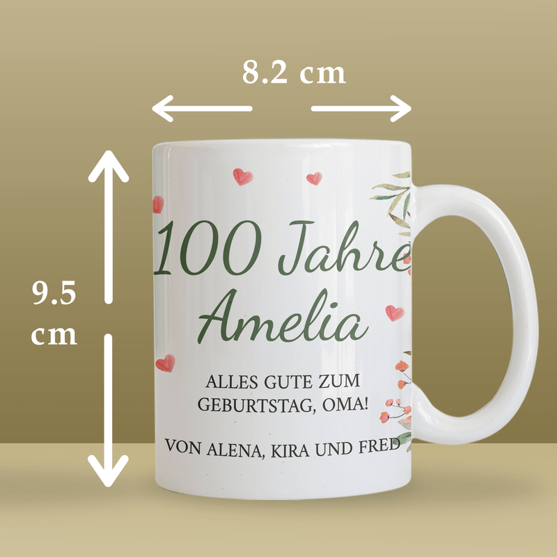 100 Jahre mit Foto - 1x bedruckte Tasse, personalisiertes Geschenk für Oma - Adamell.de