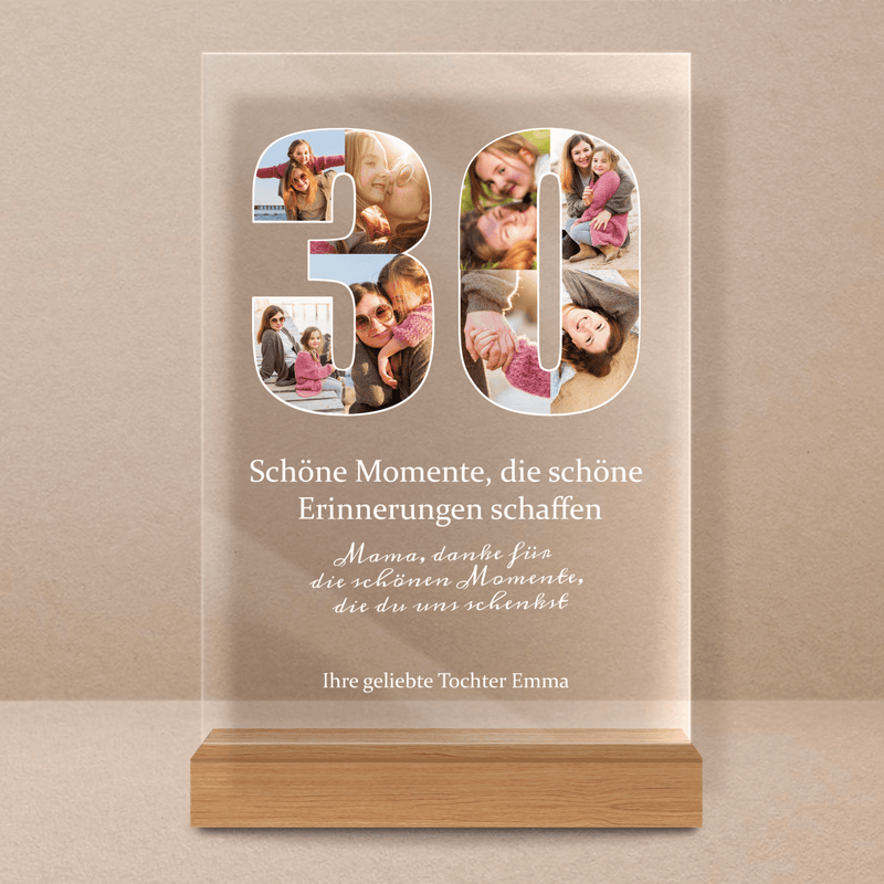 30. Geburtstag der Mutter - Druck auf Glas, personalisiertes Geschenk für Mama - Adamell.de
