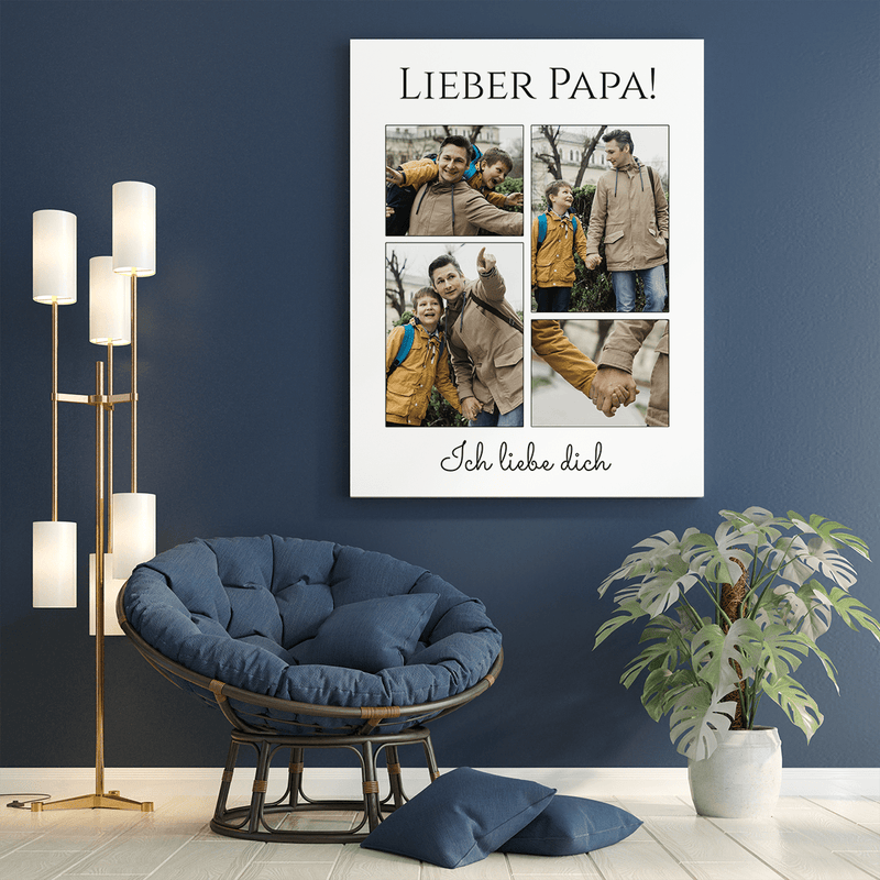 4 Fotos mit Papa - Druck auf Leinwand, personalisiertes Geschenk für Papa - Adamell.de