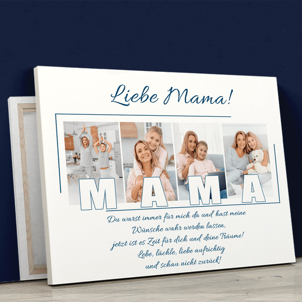 4 Fotos mit Text - Druck auf Leinwand, personalisiertes Geschenk für Mama - Adamell.de