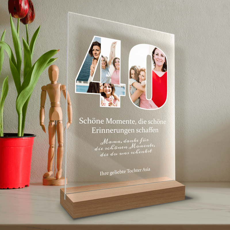 40. Geburtstag der Mutter - Druck auf Glas, personalisiertes Geschenk für Mama - Adamell.de