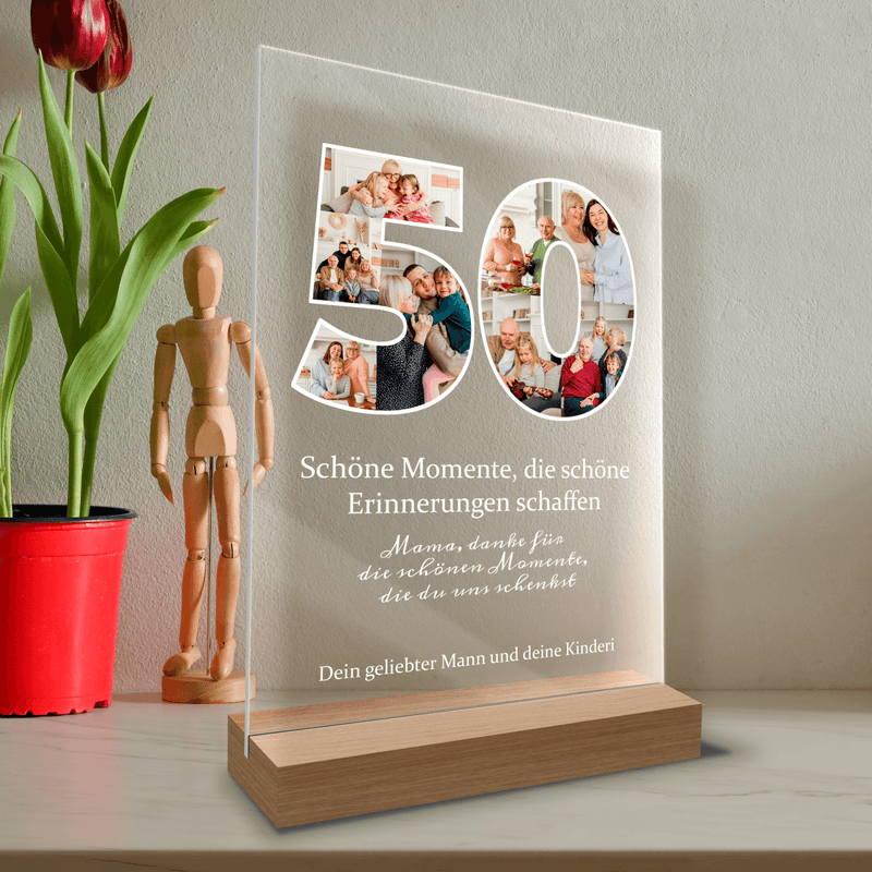 50. Geburtstag - Druck auf Glas, personalisiertes Geschenk für Mama - Adamell.de