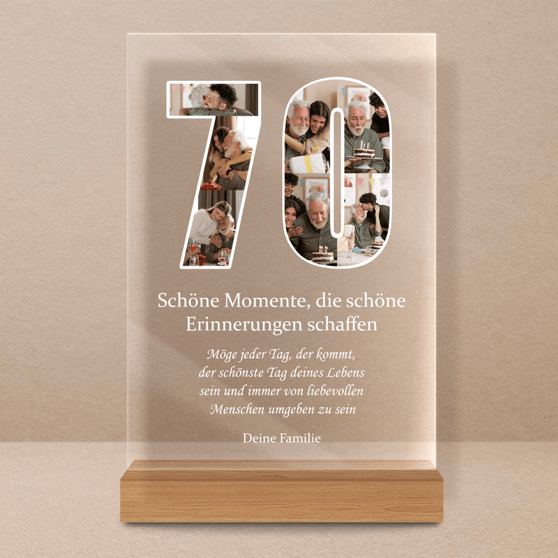 70. Geburtstag - Druck auf Glas, personalisiertes Geschenk - Adamell.de