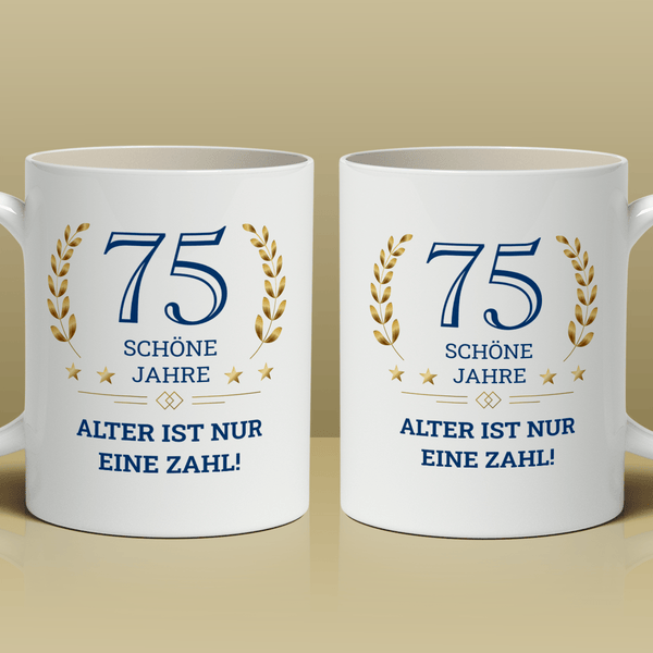 75 schöne Jahre - 1x bedruckte Tasse, personalisiertes Geschenk - Adamell.de