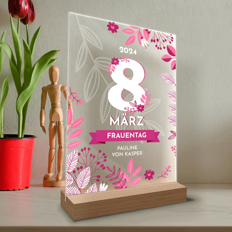 8. März Frauentag - Druck auf Glas, personalisiertes Geschenk für Frau - Adamell.de