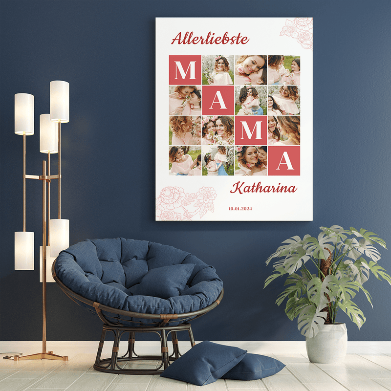 Allerliebste Mama Collage aus 12 Fotos - Druck auf Leinwand, personalisiertes Geschenk für Mama - Adamell.de