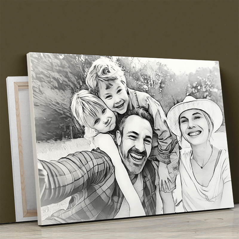 Skizze mit Bleistift Mehrpersonenporträt - Bild auf Leinwand, personalisiertes Geschenk - Adamell.de