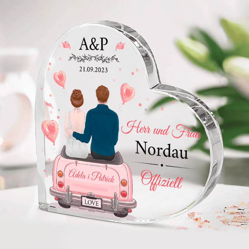 Bereits offiziell - Herz aus Glas, personalisiertes Geschenk für Paare - Adamell.de