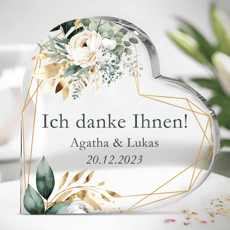 Bestätigung der Hochzeit - Herz aus Glas, personalisiertes Geschenk für Eltern - Adamell.de