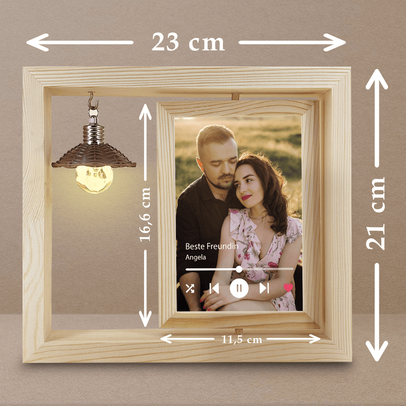 Beste Freundin + Foto - Druck auf Glas in Holzrahmen + led, personalisiertes Geschenk für Freundin - Adamell.de