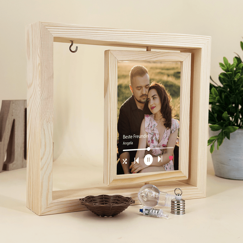 Beste Freundin + Foto - Druck auf Glas in Holzrahmen + led, personalisiertes Geschenk für Freundin - Adamell.de