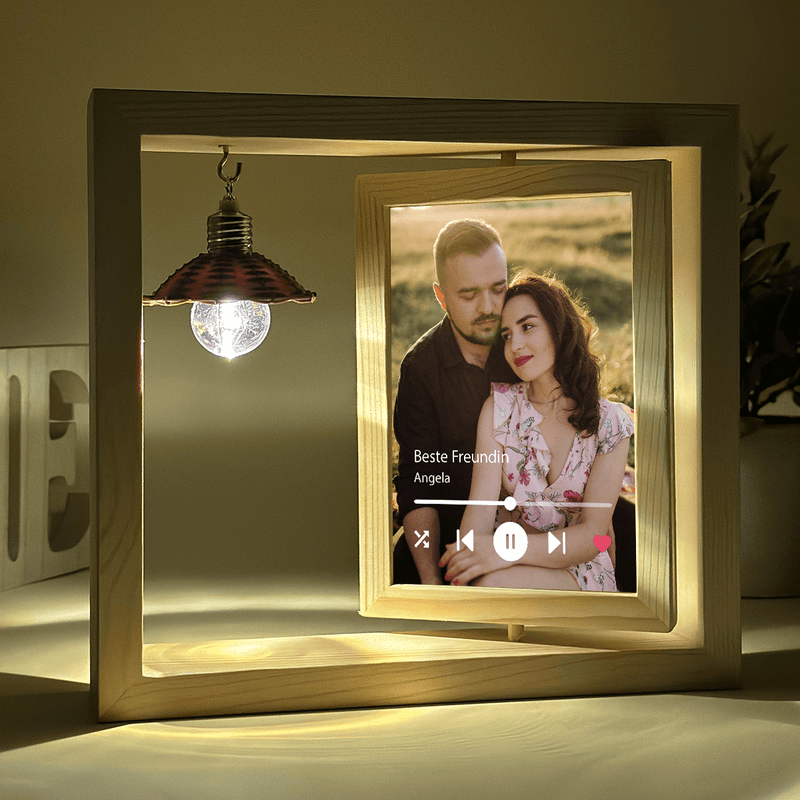 Beste Freundin + Foto - Druck auf Glas in Holzrahmen + led, personalisiertes Geschenk für Freundin - Adamell.de