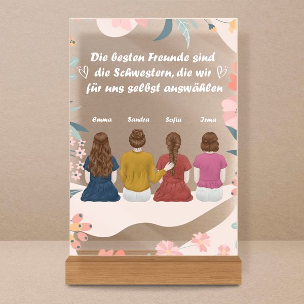 Beste Freundinnen sind Schwestern - Druck auf Glas, personalisiertes Geschenk für Schwestern - Adamell.de