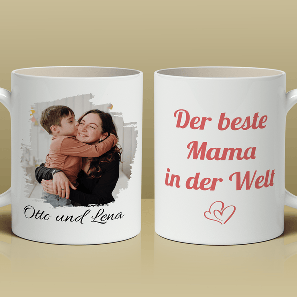 Beste Mama + Foto - 1x Bedruckte Tasse, personalisiertes Geschenk für Mama - Adamell.de