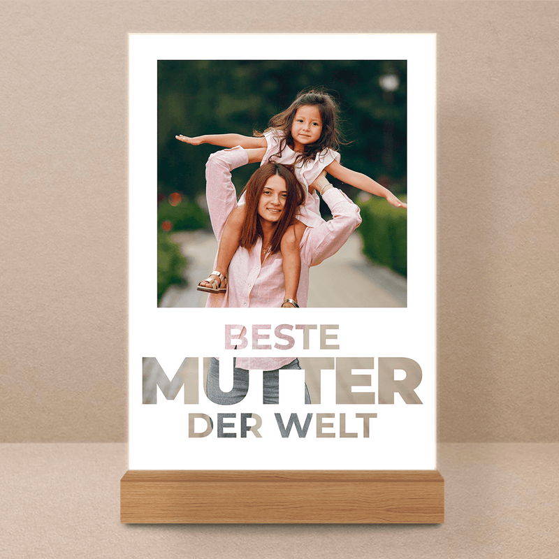 Beste Mutter der Welt + Foto - Druck auf Glas, personalisiertes Geschenk für Mutti - Adamell.de