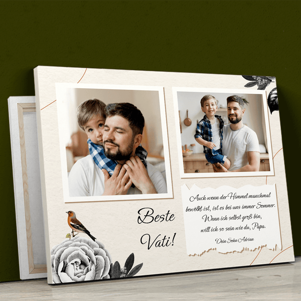 Beste Papa 2 Fotos - Druck auf Leinwand, personalisiertes Geschenk für Papa - Adamell.de