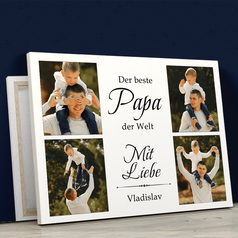 Beste Papa-Collage 4 Fotos - Druck auf Leinwand, personalisiertes Geschenk für Papa - Adamell.de