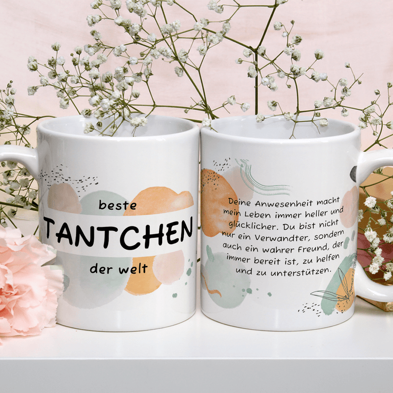 Beste Wünsche für deine Tante - 1x Bedruckte Tasse, personalisiertes Geschenk für Tantchen - Adamell.de