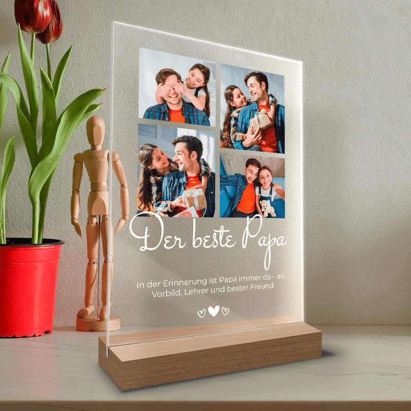 Bester Papa 4 Fotos - Druck auf Glas, personalisiertes Geschenk für Papa - Adamell.de