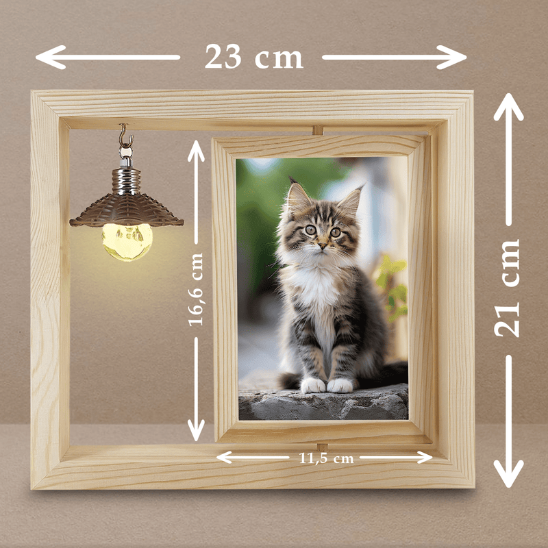 Bild einer Katze - Druck auf Glas in Holzrahmen + led, personalisiertes Geschenk - Adamell.de
