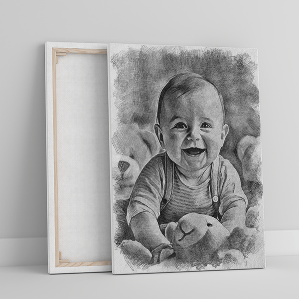 Bleistiftskizze eines Kindes - Druck auf Leinwand, personalisiertes Geschenk - Adamell.de
