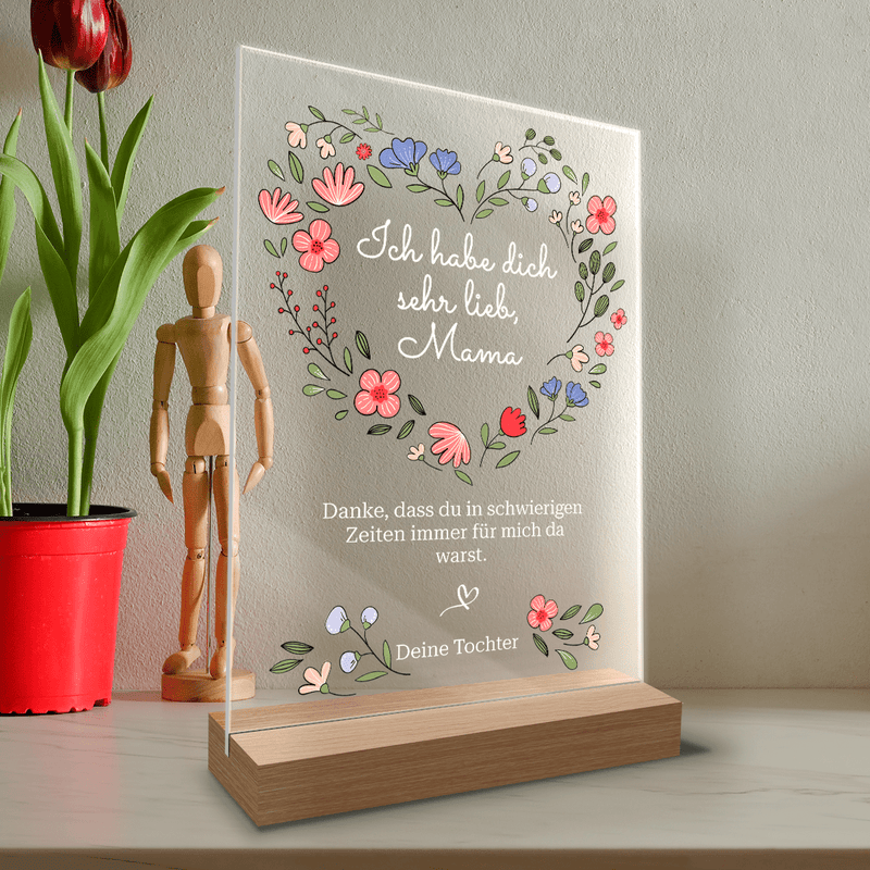 Blumenherz für Mama - Druck auf Glas, personalisiertes Geschenk für Mama - Adamell.de