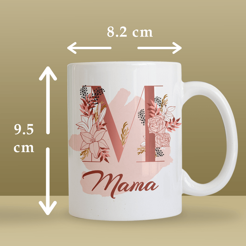 Buchstabenornament + Aufschrift - 1x bedruckte Tasse, personalisiertes Geschenk für Mama - Adamell.de