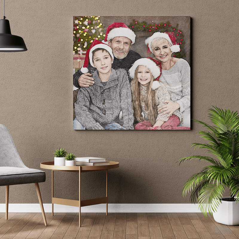 Bunte Weihnachtsskizze - Druck auf Leinwand, personalisiertes Geschenk für Großeltern - Adamell.de