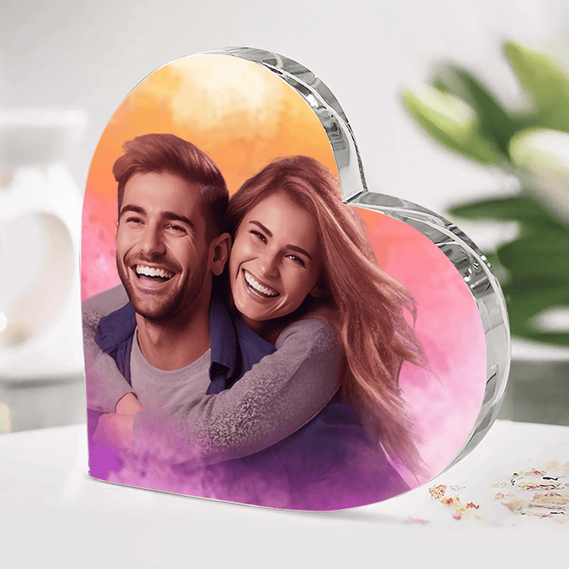 Buntes Liebesfoto - Herz aus Glas, personalisiertes Geschenk für Frau - Adamell.de