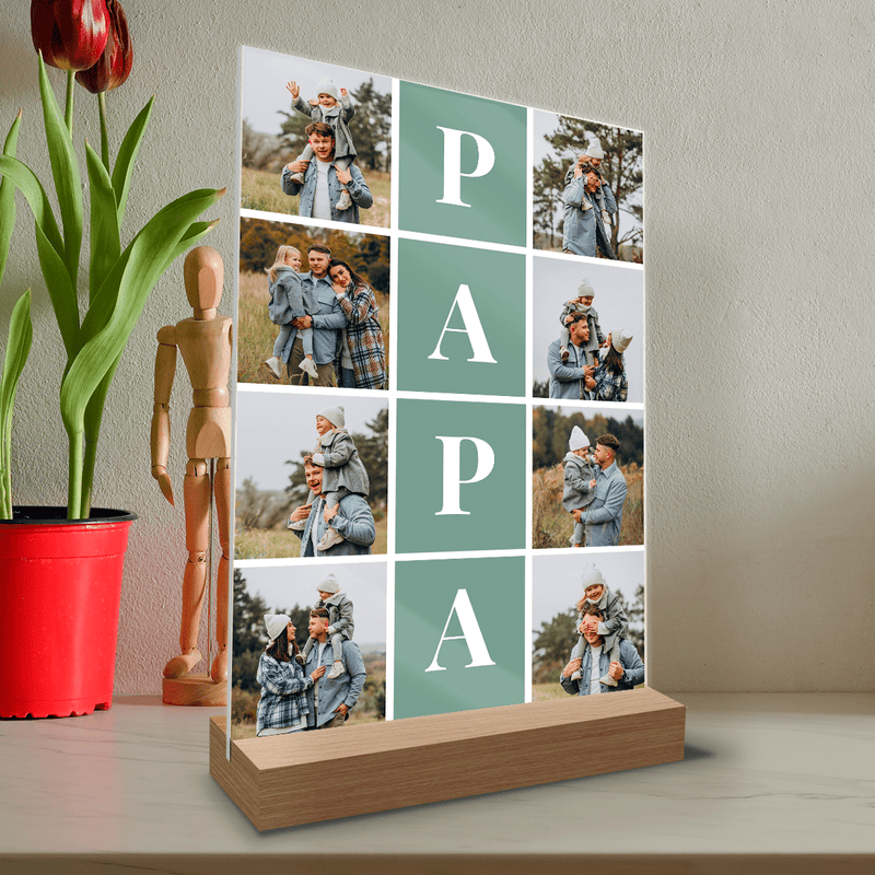 Collage + Aufschrift PAPA - Druck auf Glas, personalisiertes Geschenk für Papa - Adamell.de