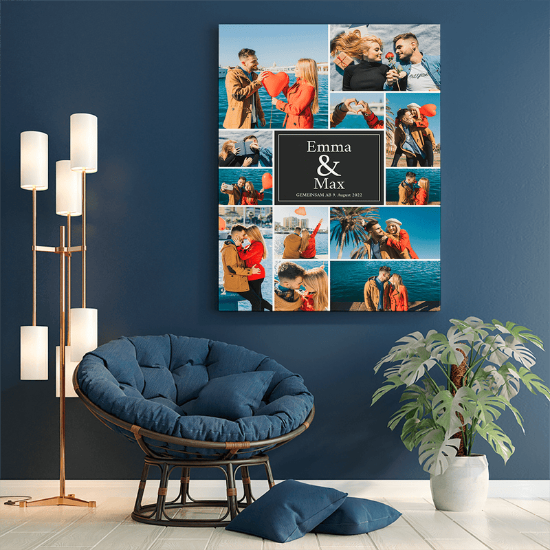 Collage aus 12 Bildern - Druck auf Leinwand, personalisiertes Geschenk für Paar - Adamell.de
