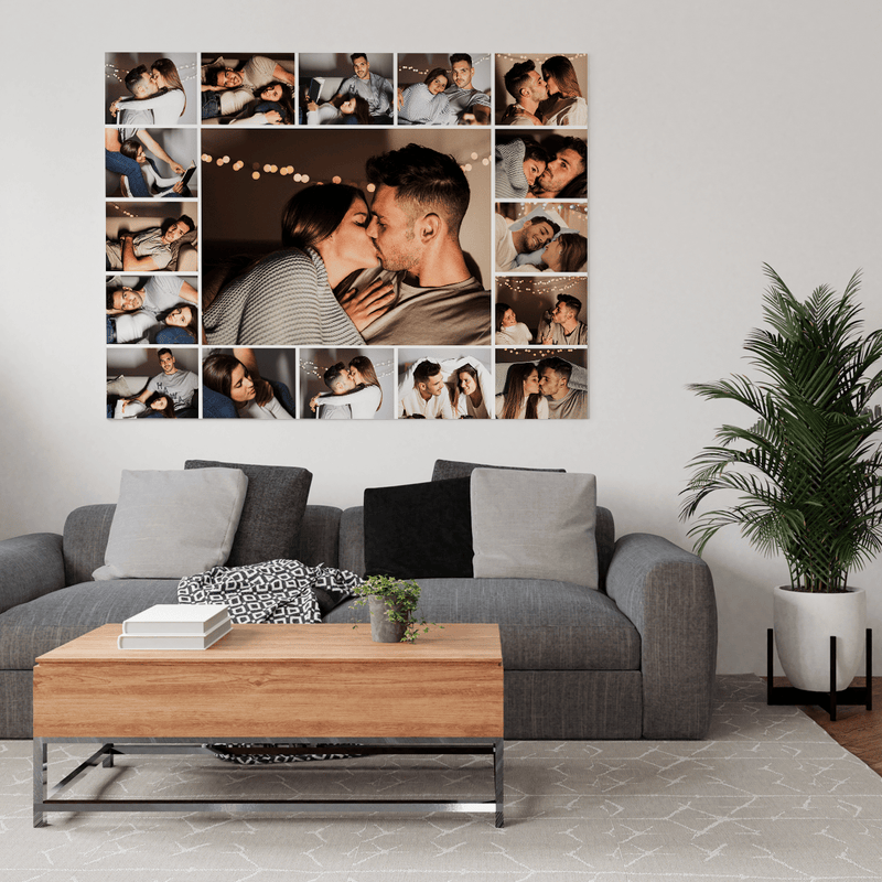Collage aus 17 romantischen Fotos - Druck auf Leinwand, personalisiertes Geschenk für Paar - Adamell.de